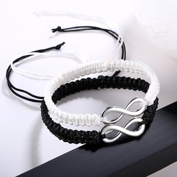 2 st/set rostfritt stål 8 oändlighet par armband flätat läder
