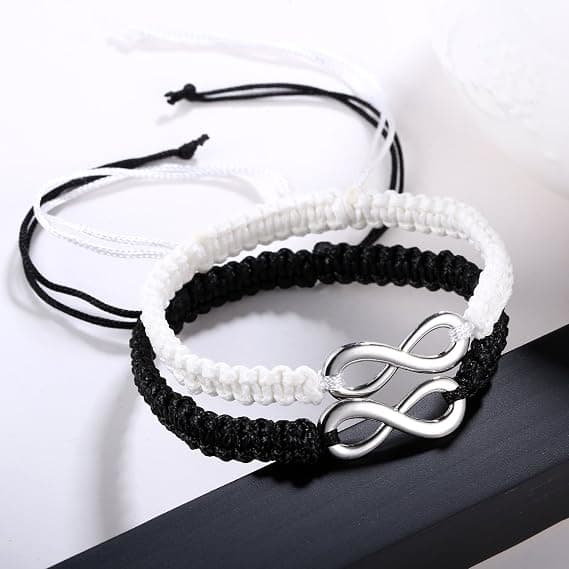 2 stk./sæt rustfrit stål 8 uendelighed par armbånd flettet læder