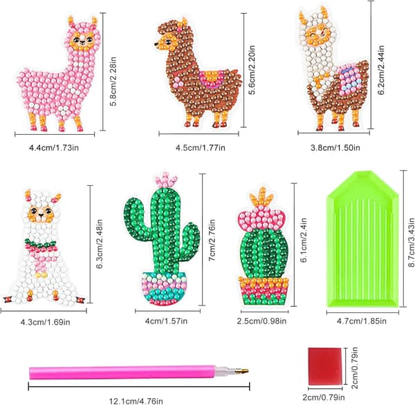 21 stk. 5D DIY diamantmaleri-sæt til børn, Alpaca Cactus Di