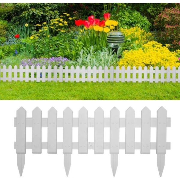 Lawn edging 5 pieces white 1.9 m, pastoral fence garden green sma