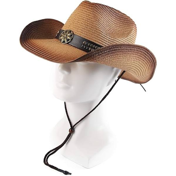 Vuxen solhatt i halm för kvinnor och män, cowboyhatt i västerländsk stil, färgad, ljus