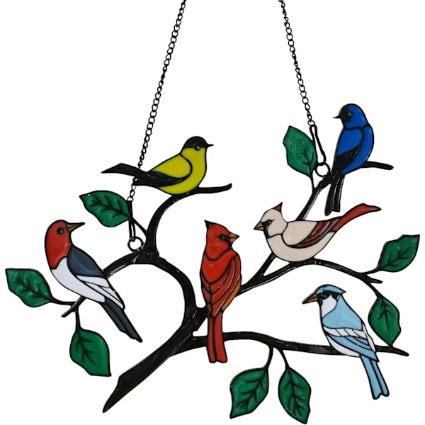 Six Bird Cardinal farget metall vindusoppheng, flerfarget metall