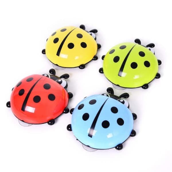 Badrum Cartoon Ladybug Sugkopp Tandborsthållare，blå