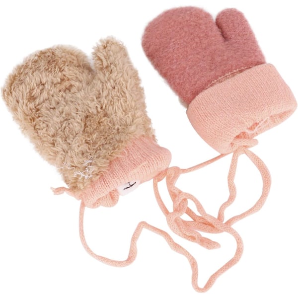 0-3 år En storlek Rosa Baby Termiska Vantar Stickade Virkade Varma