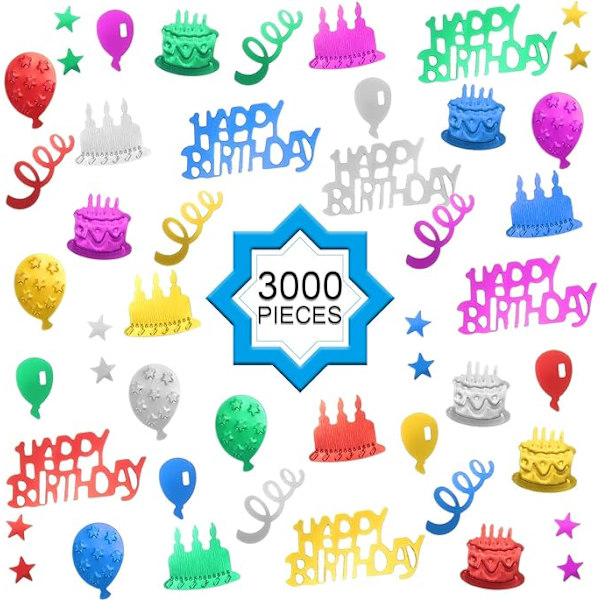 3000 kappaletta Happy Birthday -konfettia syntymäpäiväkakun konfettia folio B