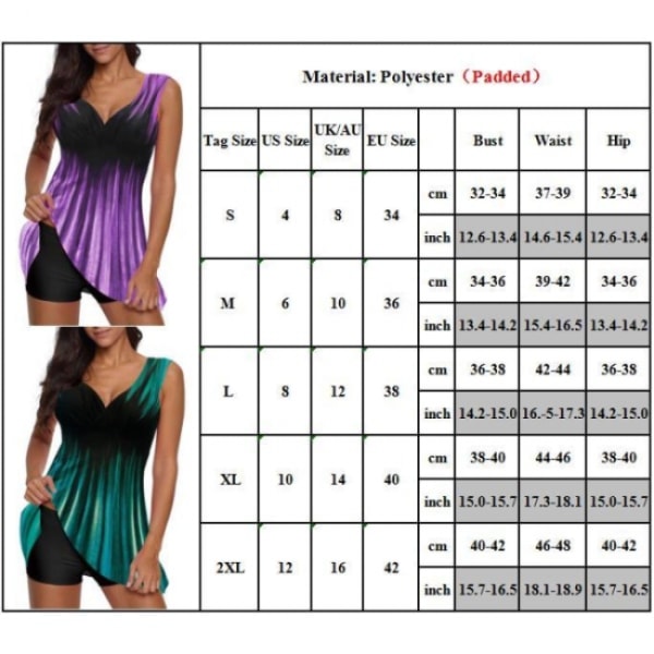 2XL Lilla Bred Rem Strikket Svømmekjole for Kvinner Tankini Set Svømmedrakt