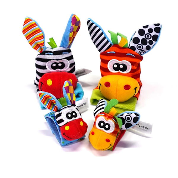 4 st mjuka baby-skallror, söta mjuka babystrumpor leksaker, handledsleksak, Ba