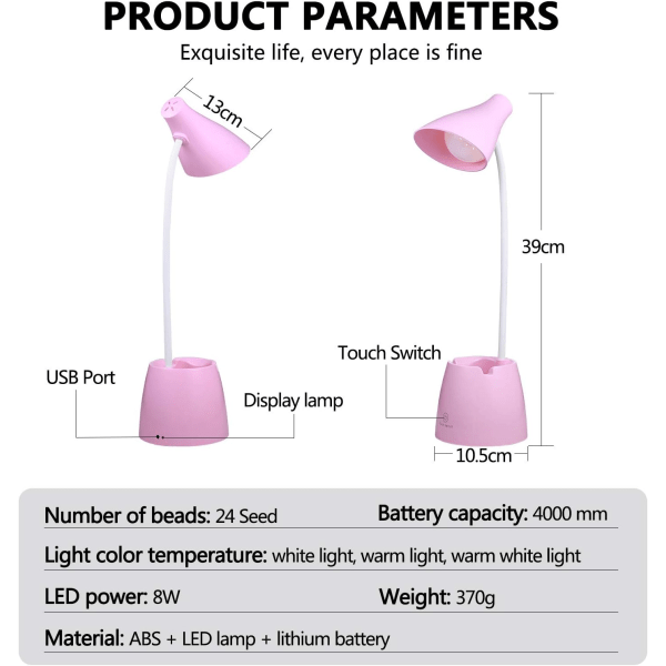 Skrivebordslampe, LED-bordlampe 3 lysmoduser og berøringssensor, 360°
