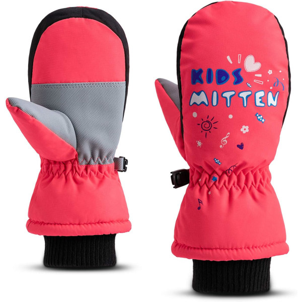 Mittens Barne Vinter Skihansker, Vanntett Varme Termiske Snøhansker for Løping Ski Sykling Utesport for Gutter Jenter 4-6 År (Rød)