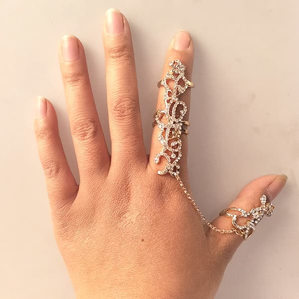 Boho Ring Armbånd Gull Ring Armbånd Punk Blad Ring Bryststropp