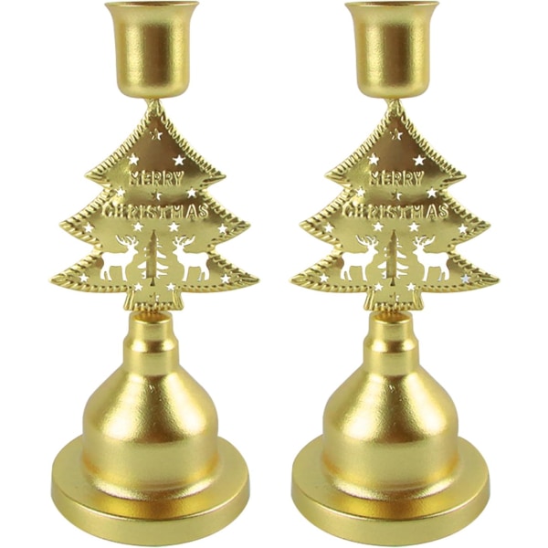 2 enheter (gull) retro metall gylden lysestake, julesenterpai