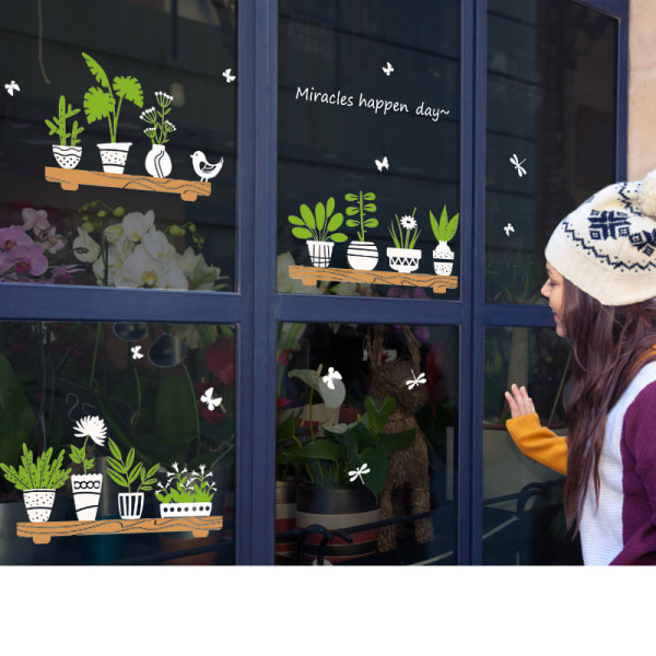 Dubbelsidiga fönster och väggklistermärken Gröna växter Avtagbar Deco