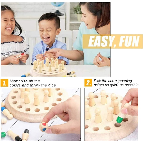 Træ Memory Match Stick Skakspil, Hirger Farve Memory Skak,