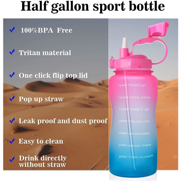 2,2 liters sportvattenflaska, vattenflaska med sugrör och markör
