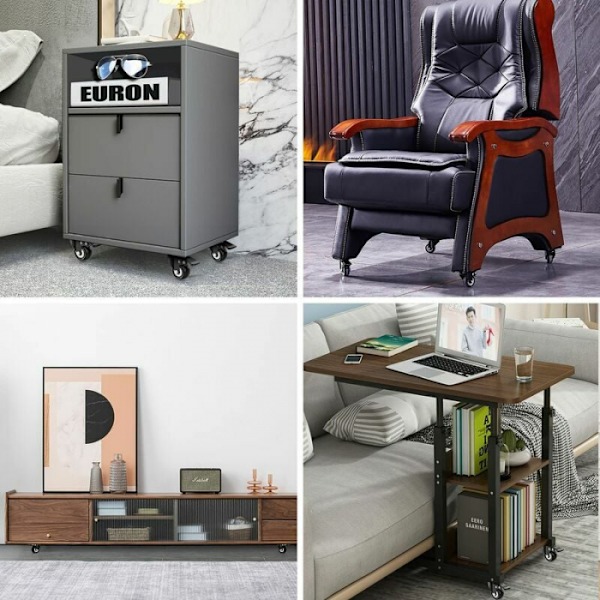 4 Swivel Casters för Möbler inklusive 2 med Broms + Skruvar -