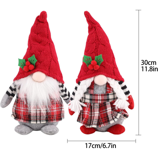 Set of 2 Christmas Red Plaid Plush Knitted Santa Dolls,11.8 Inch