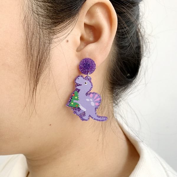 5 par jule dinosaur santa hat neon akryl glitter ørestikker