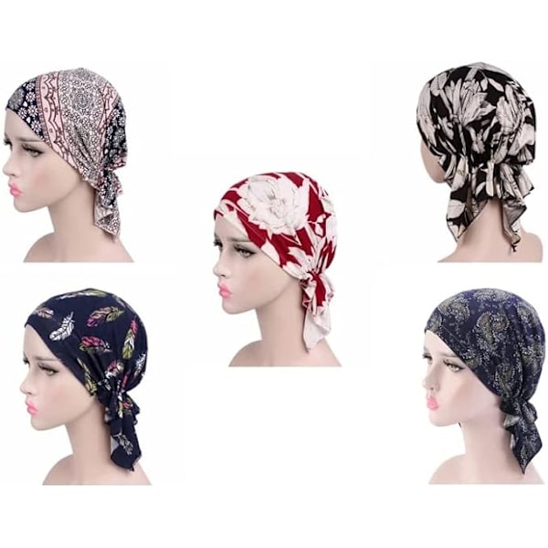 Hattbandana för kvinnor, mjukt blommönster, bomull, håravfallshatt