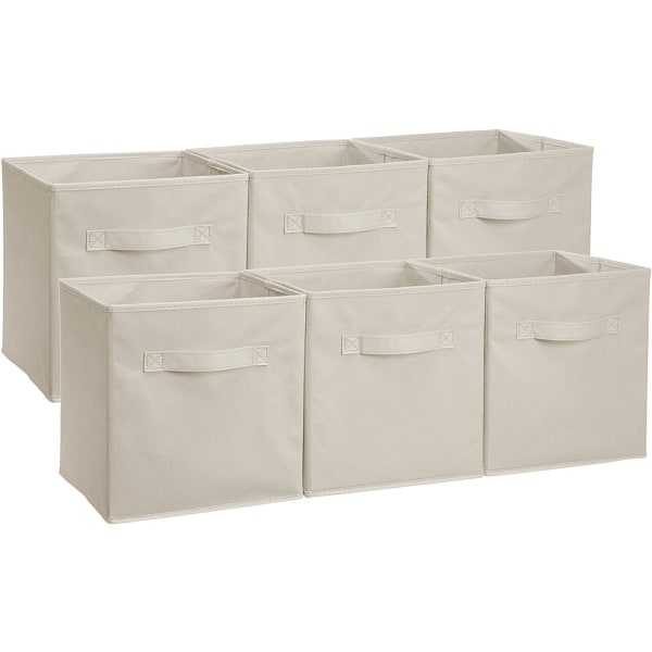 6-delad förvaringslåda i non-woven, förvaringslåda för sortering av hushållskläder, hopfällbar förvaringslåda för skåp, beige