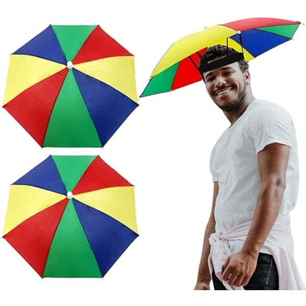 2 stk Head Paraply Hat Solskjerm Cap Fiske Hat Anti-Sun UV Prote