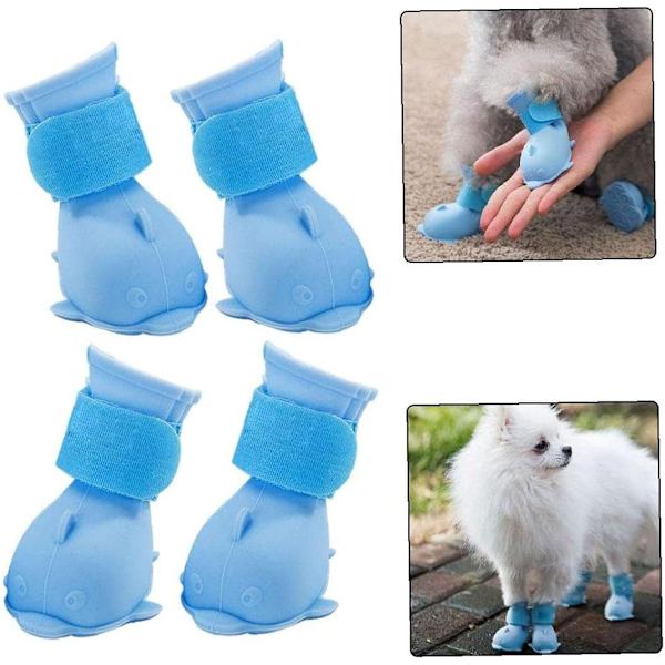 Hundskor Tasskydd Gummi Regnskydd Vattentät Halkfri Husdjur Regnskor för Små Medelstora Kattvalpar 4-pack Blå (M)