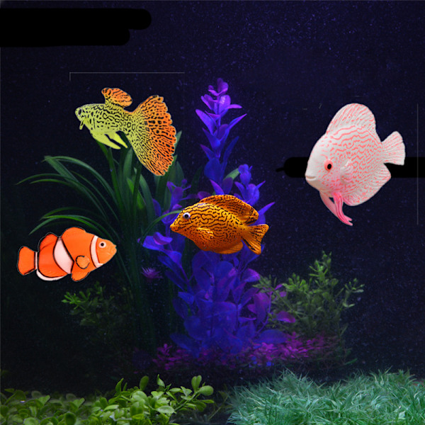 4 stk. kunstige silikonefisk, kunstige guldfisk akvarieornament