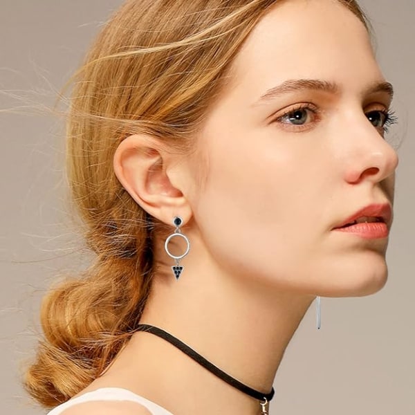 Geometriska Halo-örhängen - 925 Sterling Silver - Lång Drop