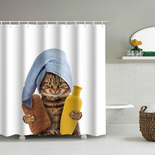 Duschdraperier, tyg duschdraperi foder katt blå dusch Stal