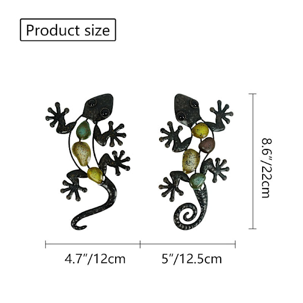 Seinän koriste, x2 liskoja, metalli, 23 cm, seinäkoriste, puutarha,