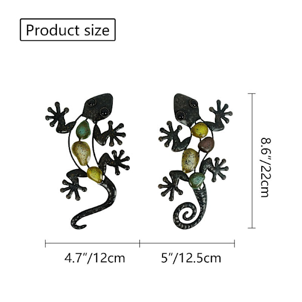 Väggprydnad, x2 ödlor, metall, 23 cm, väggdekoration, trädgård,