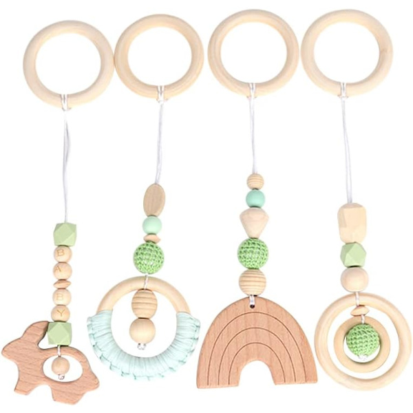 1 paket,vert ensemble de 4 jouets de fitness en bois pour bébé,