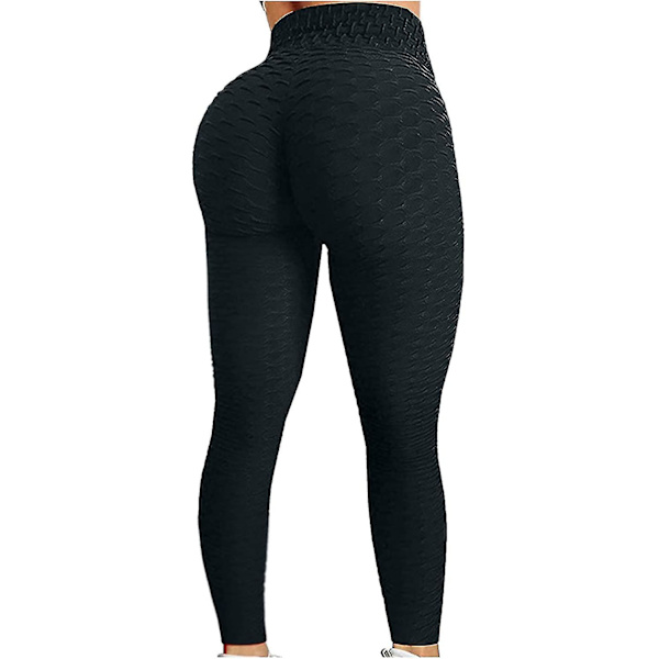 Kvinnors högmidjade yogabyxor med magkontroll, smalnande, texturerade
