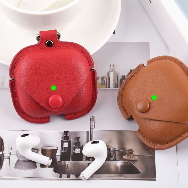 AirPods 3 3rd Generation Case Cover 2021 Läder med nyckelring, S