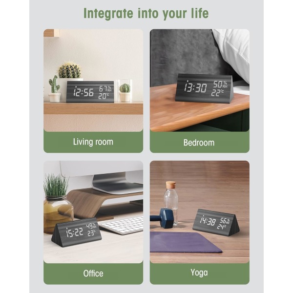 Puinen digitaalinen herätyskello, digitaalinen kello torkulla/päivämäärällä/lämpötilalla