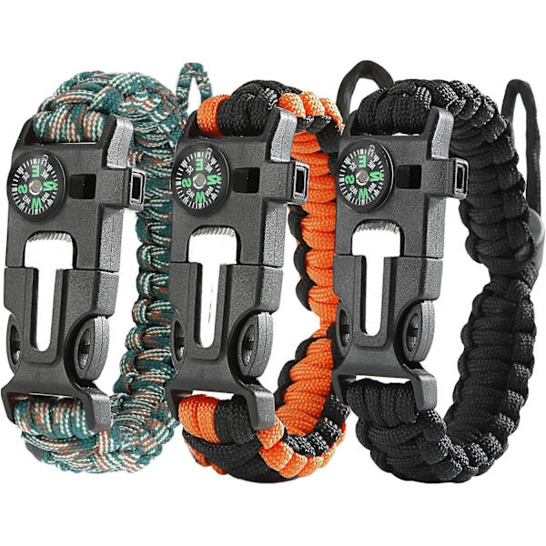3 kappaletta Flint Survival Paracord -rannekoru, tulentekijä, raapa, C