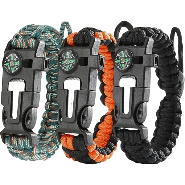 3-pack Flint Survival Paracord-armband, eldstartare, skrapa, C