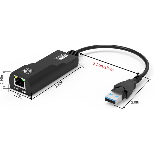 USB Ethernet-adapter, USB 3.0 til RJ45 Ethernet-adapter, 1000 Mbps