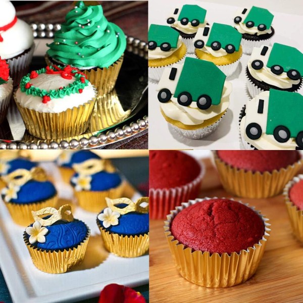 Folie Cupcake Liners Metallic Muffin Papir Cases Bagekopper Guld