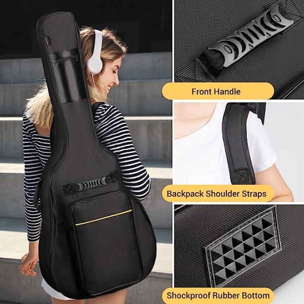 Akustisk gitarpose Tykk polstring Vanntett Dobbel Justerbar
