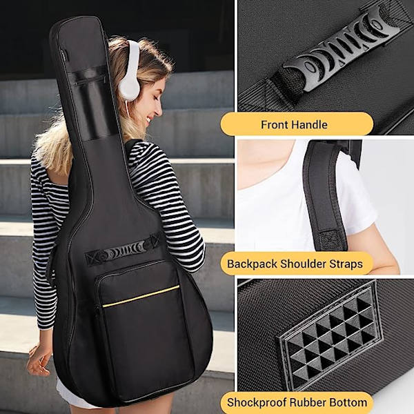 Akustisk guitartaske tyk polstring Vandafvisende Dobbelt Justerbar