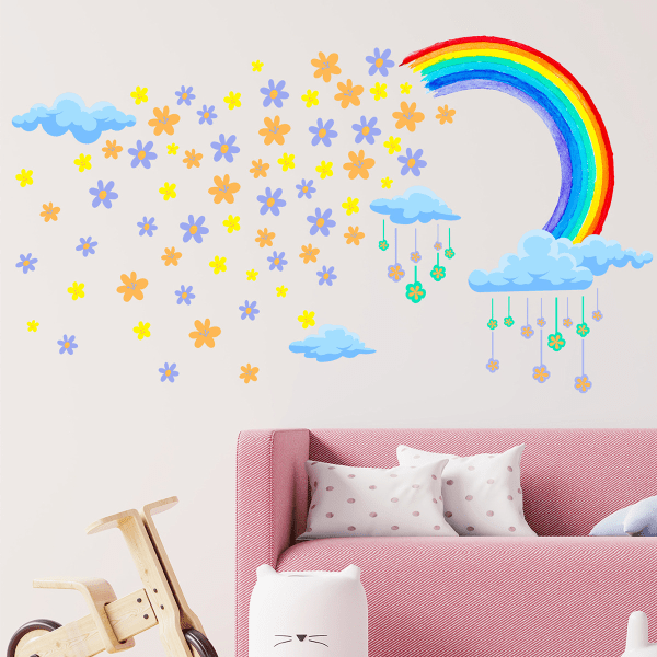 Värikkäät Rainbow-seinätarrat, Lasten pilviseinätarra, Wate