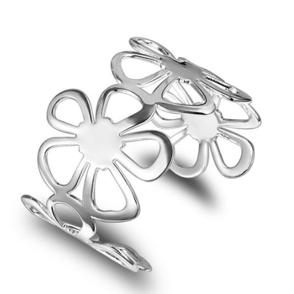 Bredd silverarmband / armband med 4 stora silverblommor