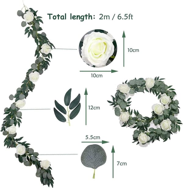 Kunstig blomsterkrans rosevin bryllupsdekorasjon, 200cm Han