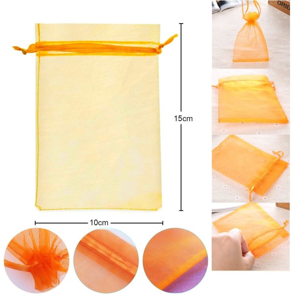 100 stk flerfargede organzaposer, 10x15cm, organza gaveposer,
