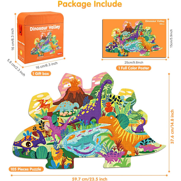 Dinosaur Jigsaw Puzzle for Kids, 105 Pieces Jigsaw Puzzle with La