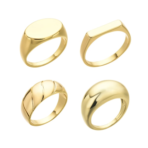 Gull Chunky Dome Rings Set for Kvinner, 18K Kobber Signet Polert Rund Stablet Minimalistisk Ring Størrelse 6-10 (Størrelse 6 4 Stykker)