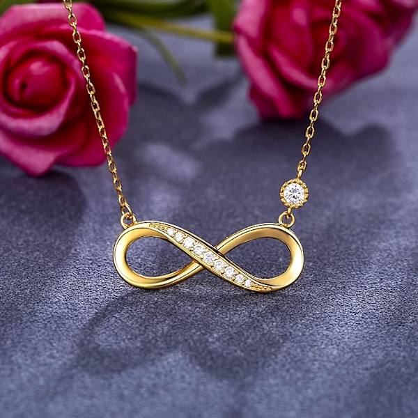 Guld - 925 Sterling Sølv Halskæde - Guldbelagt Infinity Hjerte