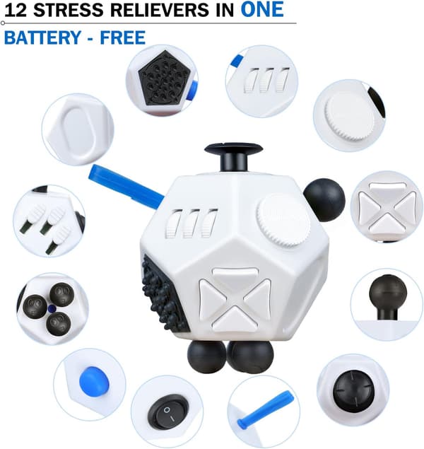 12-sidig Fidget Cube-leketøy, Stressavlastningskube med sensoriske fingre