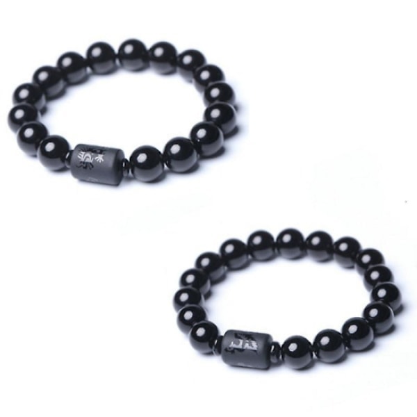 2 st svarta obsidian drake fenix pärlor par älskare armband B