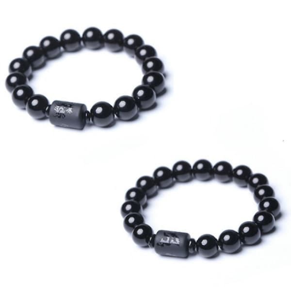 2 stk. Sorte Obsidian Drage Phoenix Perler Par Armbånd B